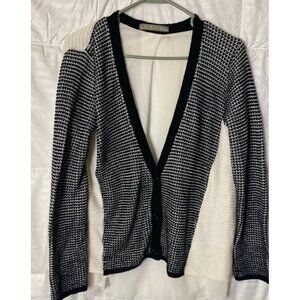FINN CLOVER WOMENS WHITE BLACK BUTTON CARDIGAN SWEATER SIZE MEDIUM 10/12 M Fall